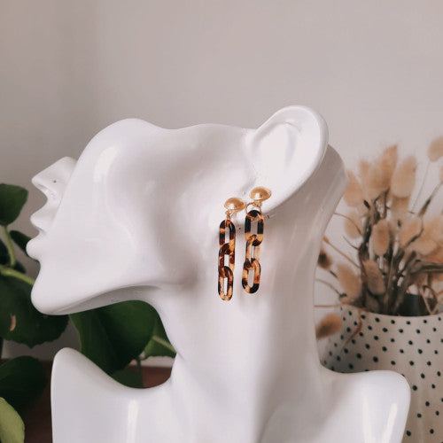 Brown Chunky Chain stud earring Hand Crafted by The Khriezos