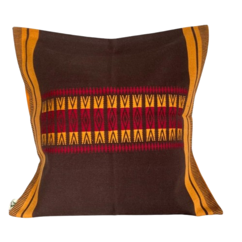 Brown with red and orange motif design cotton loin loom cushion cover 18*18 - TADI
