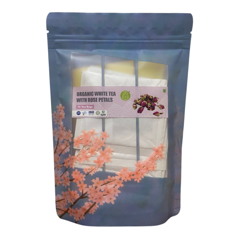 Cold Mountain Organic White Tea With Rose Petals 16 Tea Bags
