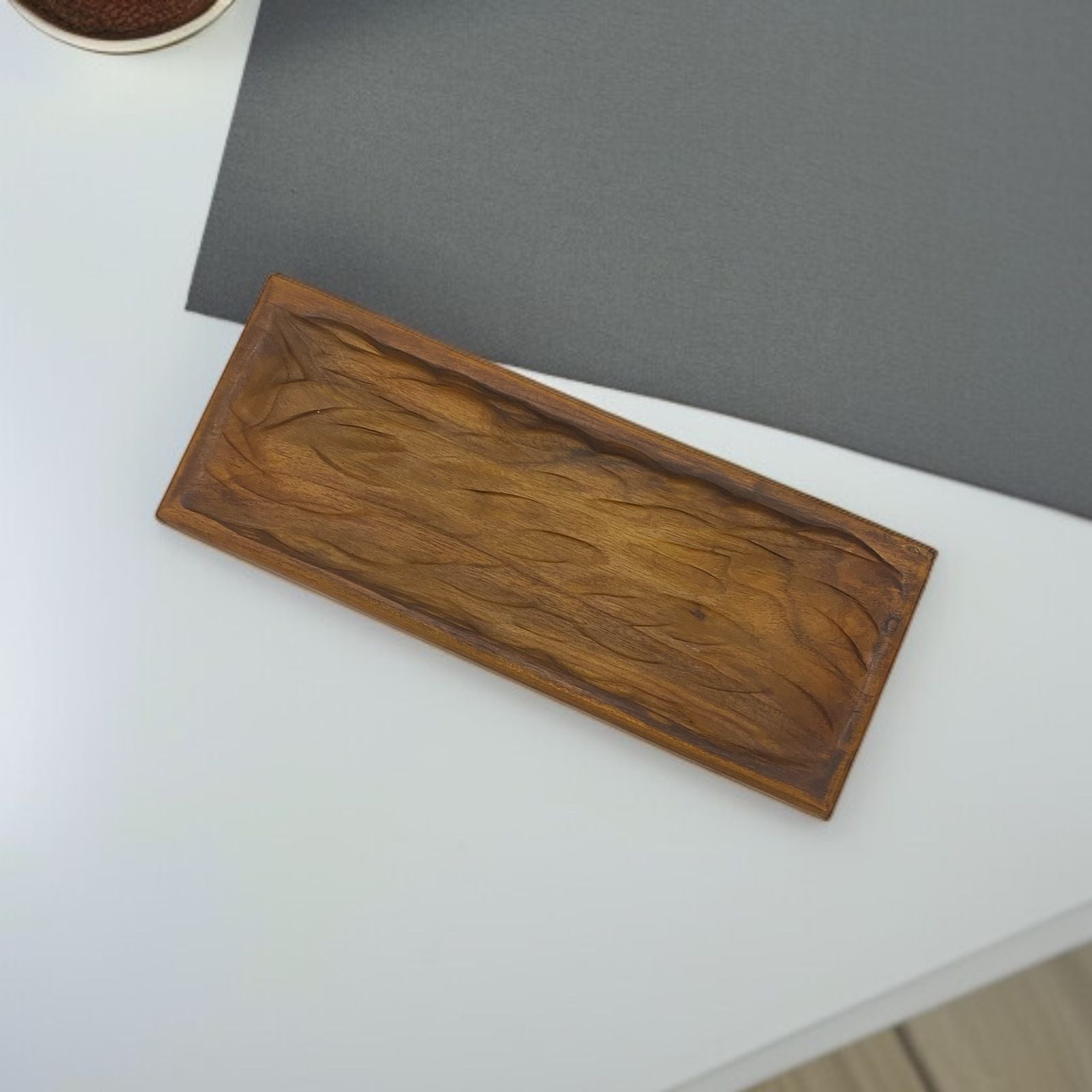 Display Platter Dark Teak Wood Carved Design - Custom Creation