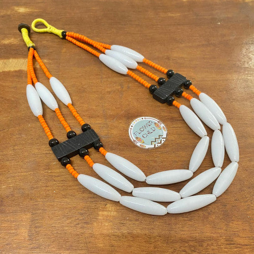 Flowerchild Peaceful White With Orange Bead Necklace