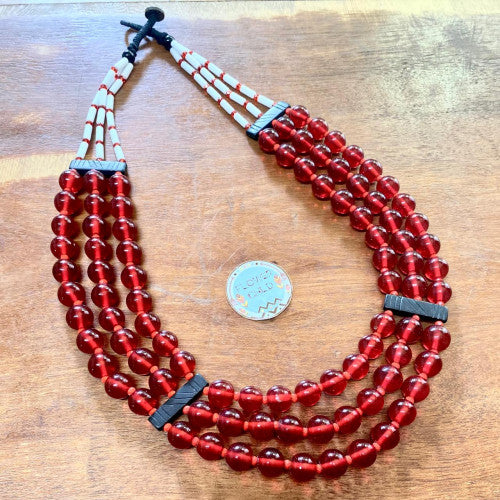 Flowerchild Pure Red Three Strand Necklace