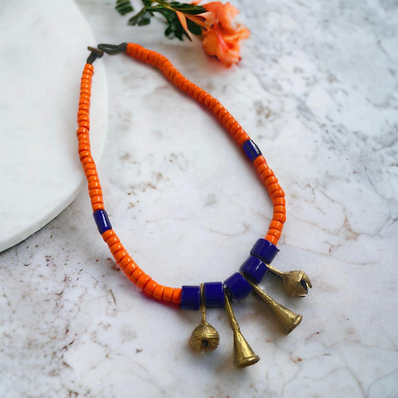 Flowerchild Single Strand Orange Beads Neckpiece