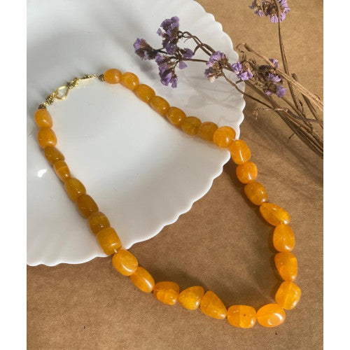 Lively Yellow Agate Stone Single String Necklace - Annie Sakhamo