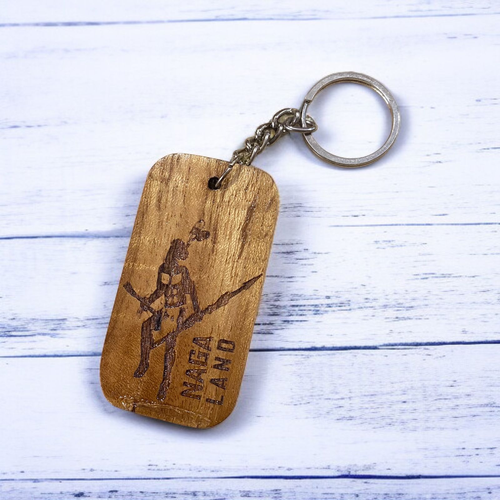 Nagaland Warrior Wooden Rectangular Key Chain - Custom Creations