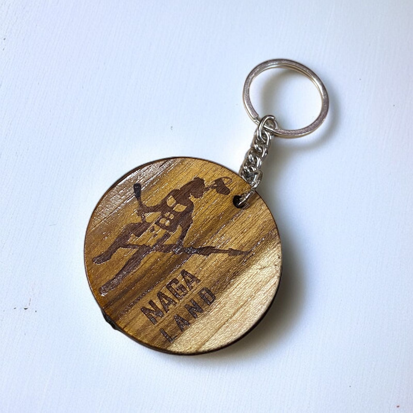 Nagaland Warrior Wooden Round Key Chain - Custom Creations