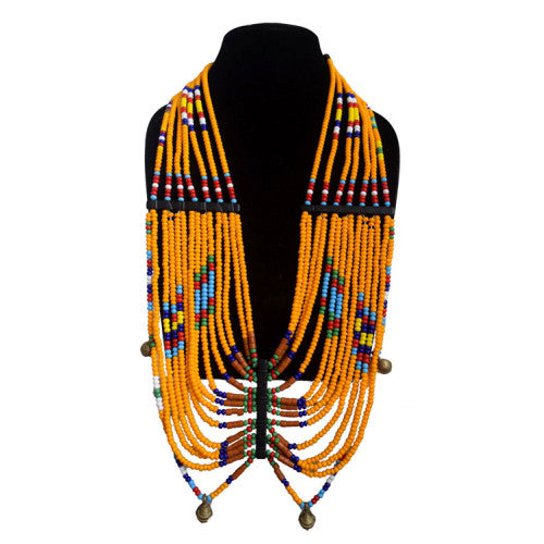 Flower child - Orange Konyak ethnic necklace with brass bells