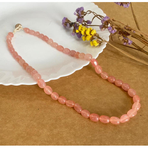 Pale Pink Agate Stone Single String Necklace - Annie Sakhamo
