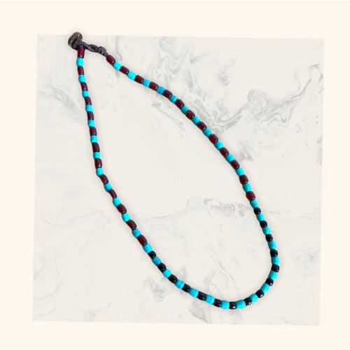 Sea-blue-with-berry-red-beaded-necklace-Flowerchild