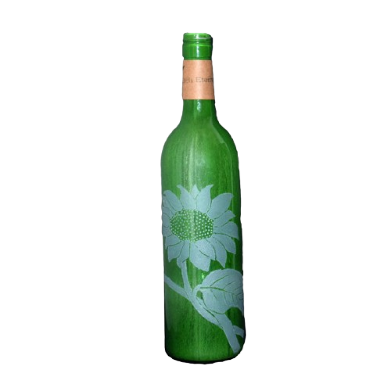 Sunflower Etched on Bottle Hand Crafted