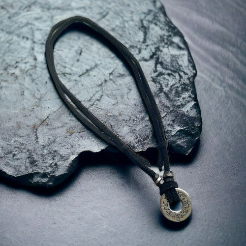 Treasured Elements-Black Leather Cord Pendent Necklace