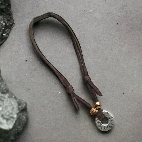 Treasured Elements-Brown Leather Cord Pendent Necklace