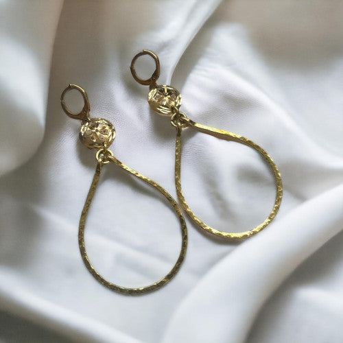 Treasured Elements- Raw brass Teardrop Hoop Earring