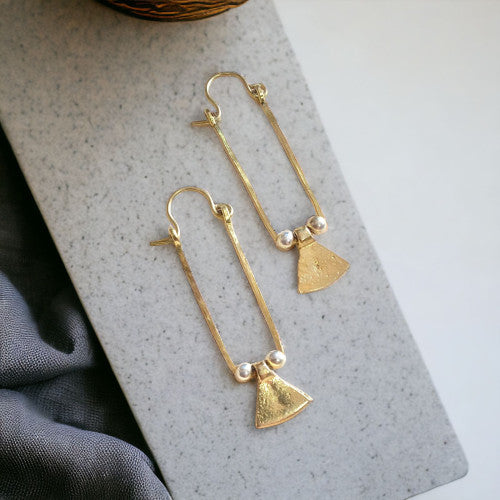 Treasured Elements - Tribal pyramid charms raw brass earrings