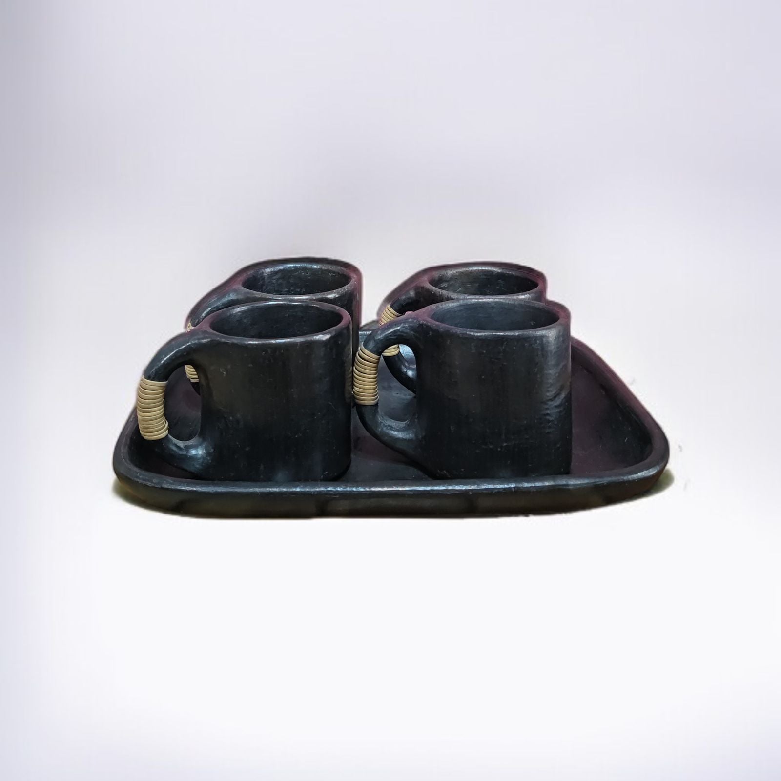 Longpi Pottery Cups Set With Tray - Indigi Crafts