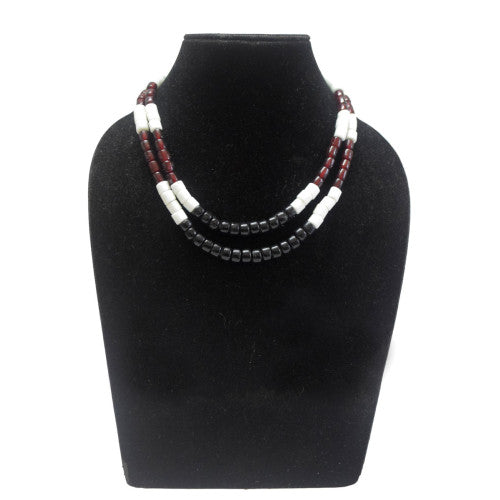 White Maroon and Black beaded Two Strand Necklace - Flowerchild