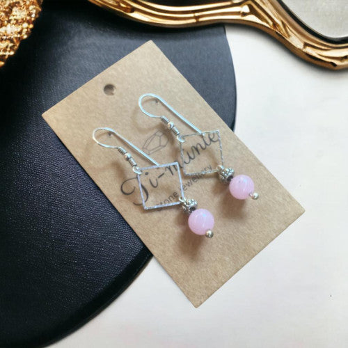 Ti Munie pale pink agate stone with German silver hook earring- Annie Sakhamo