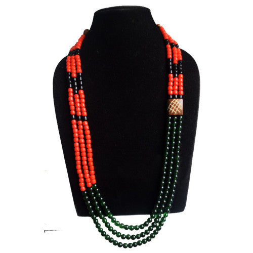 Three String Green Droplet Handmade Necklace -Flowerchild