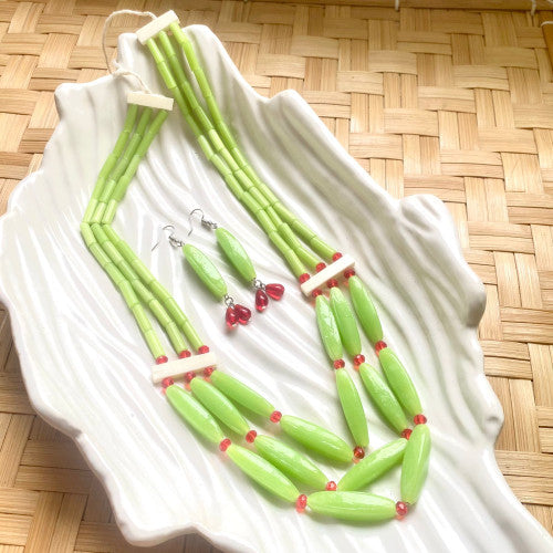 Light Green Tribal Necklace set earrings - Dimasa Ethnic Collections