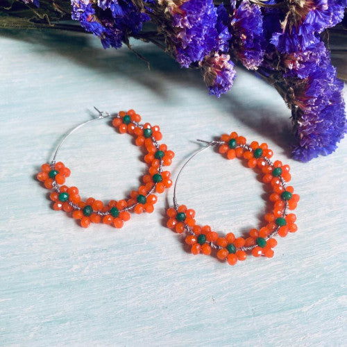 Tan floral creative earrings - Dimasa Ethnic Collections