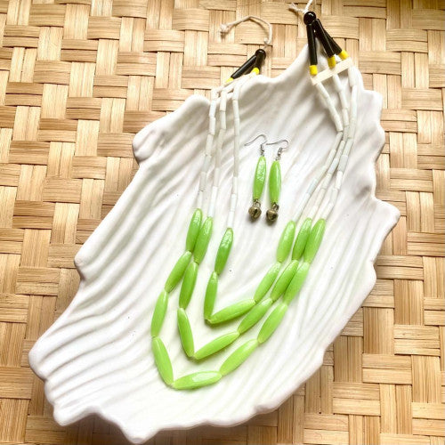 White-Light Green Tribal Necklace Set (3strings) - Dimasa Ethnic Inspirations