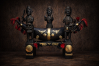 Relic Symbol Of Naga Tradition with Mithun Horn Log Drum with Three Naga Warriors