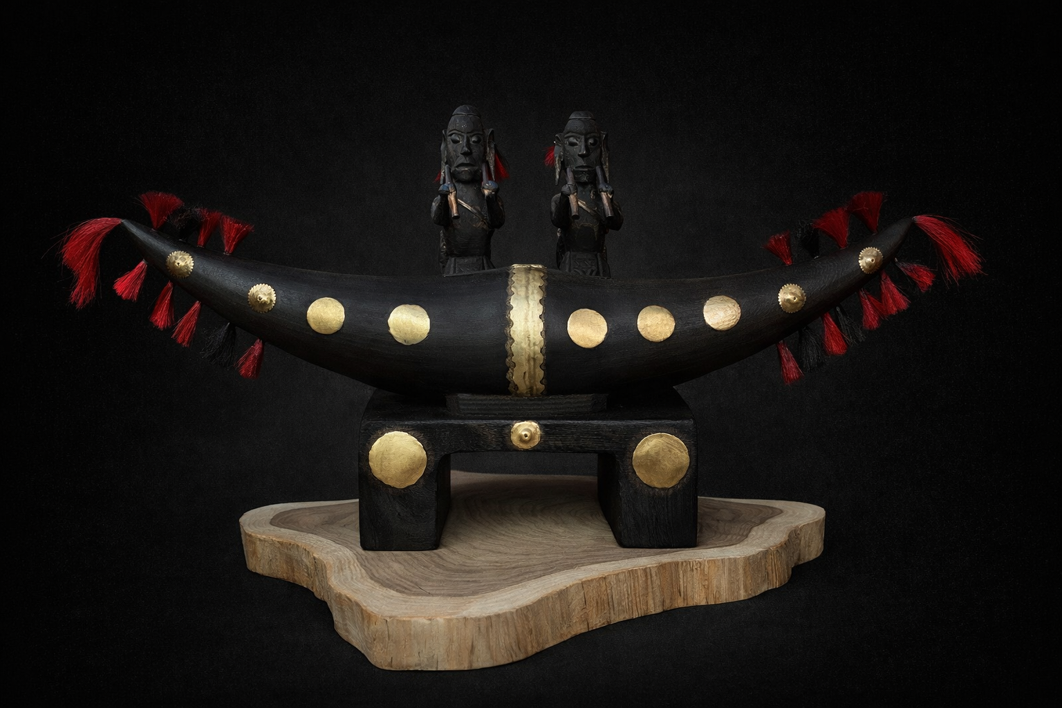 Two Naga Warrior Relic Symbol Of Naga Tradition with Mithun Horn Log Drum