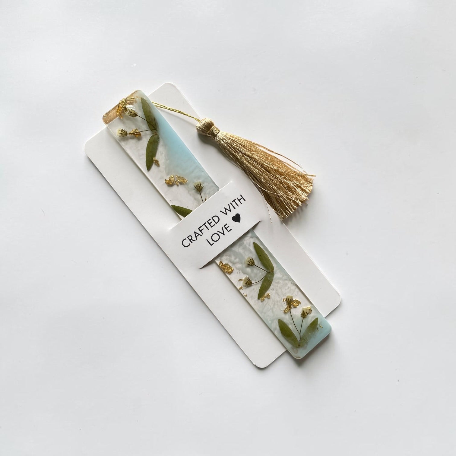 Aqua -marble -wildflower- champagne -tassel -Resin- Bookmark- Resin by Achila
