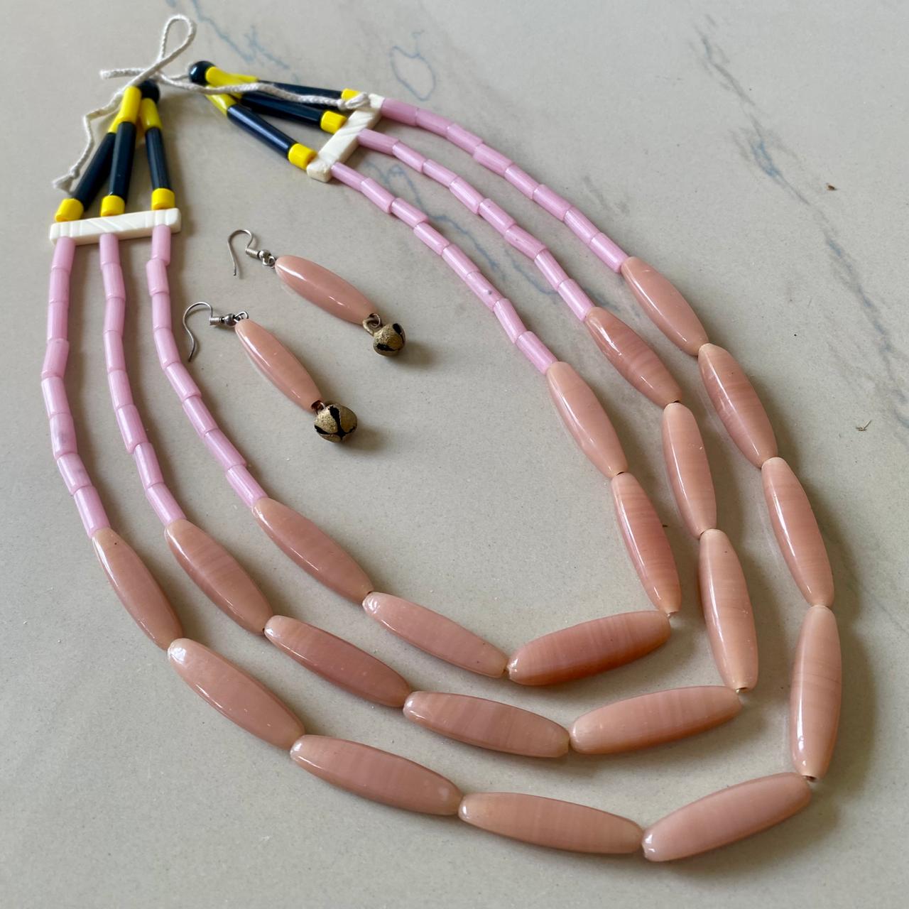 Baby-pink-beige-tribal-necklace-and-earring-set