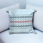 Beige and Red and Blue Loin Loom Cushion Cover - TADI