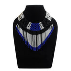 Flowerchild - Black Blue and White Beaded Dangle Necklace - Flowerchild