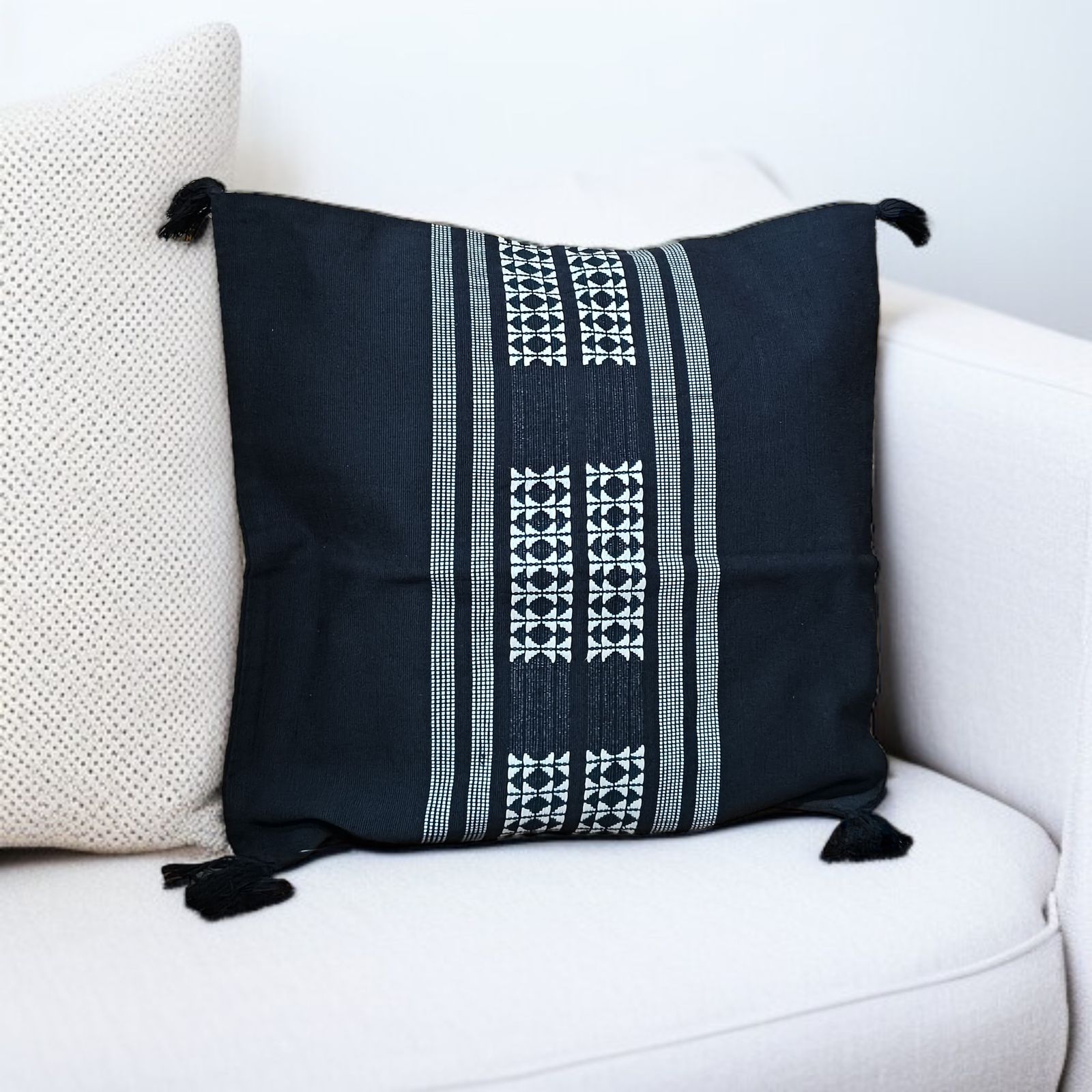 Black-with-White-Motif-Design-Cotton-Loin-Loom-Cushion-Cover-18x18