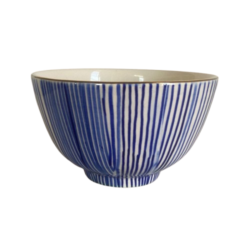 Blue stripe glossy ceramic planter pot - The Knot and Bow