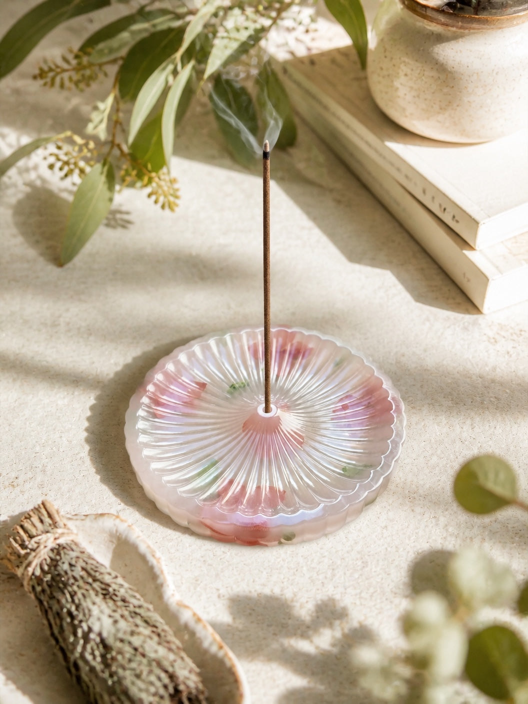 Blush -Pink -Cherry- Blossom -Scallop -Resin- incense- stand - Resin by Achila