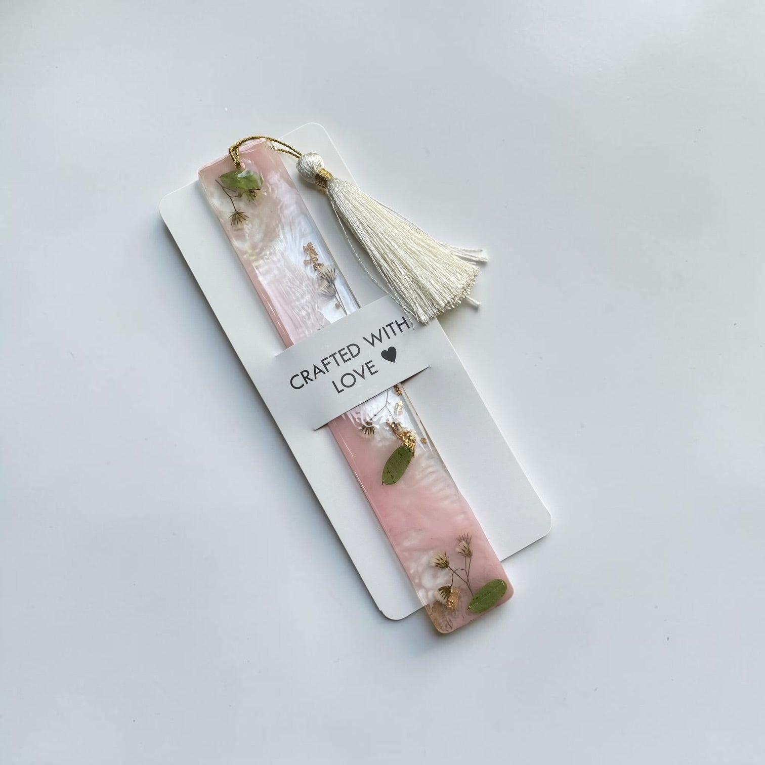 Blush- pink- marble- white- tassel- wildflower- Resin- Bookmark- Resin by Achila