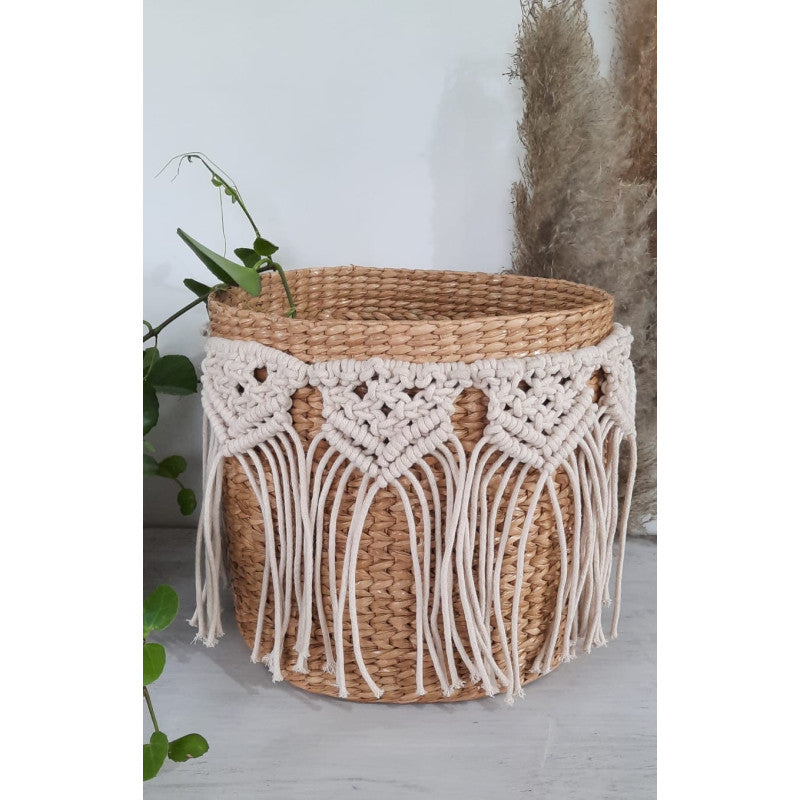 Boho macramé garland water reed basket- Indigi Craft