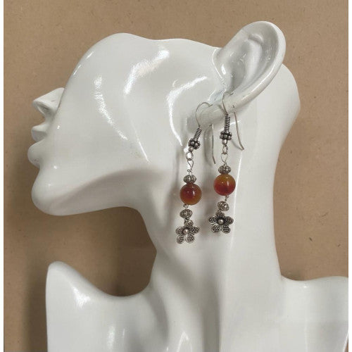 Brown Agate Gemstone with German Silver Dangle Earrings - Annie Sakhamo