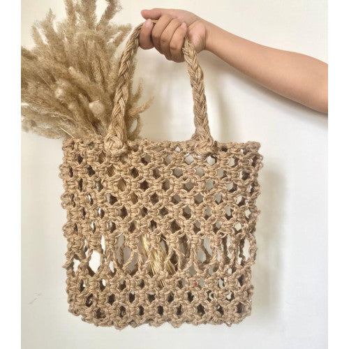 Brown eco-friendly jute shoulder bag - Flower Child
