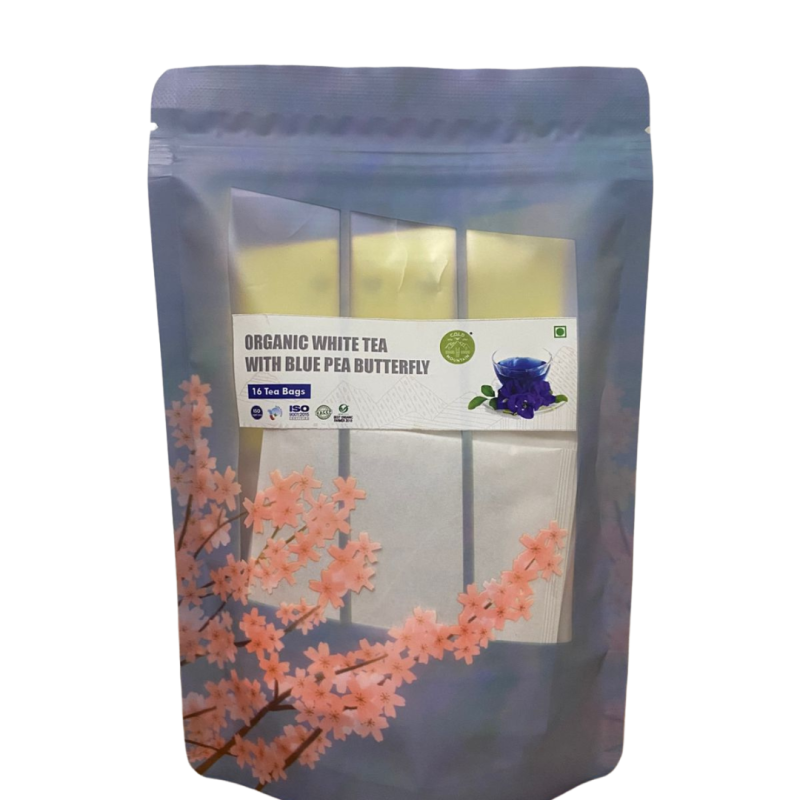 Cold Mountain Organic White Tea With Blue Pea Butterfly 16 Tea Bags