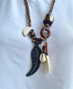 Crochet mix beads feather statement necklace- Annie Sakhamo