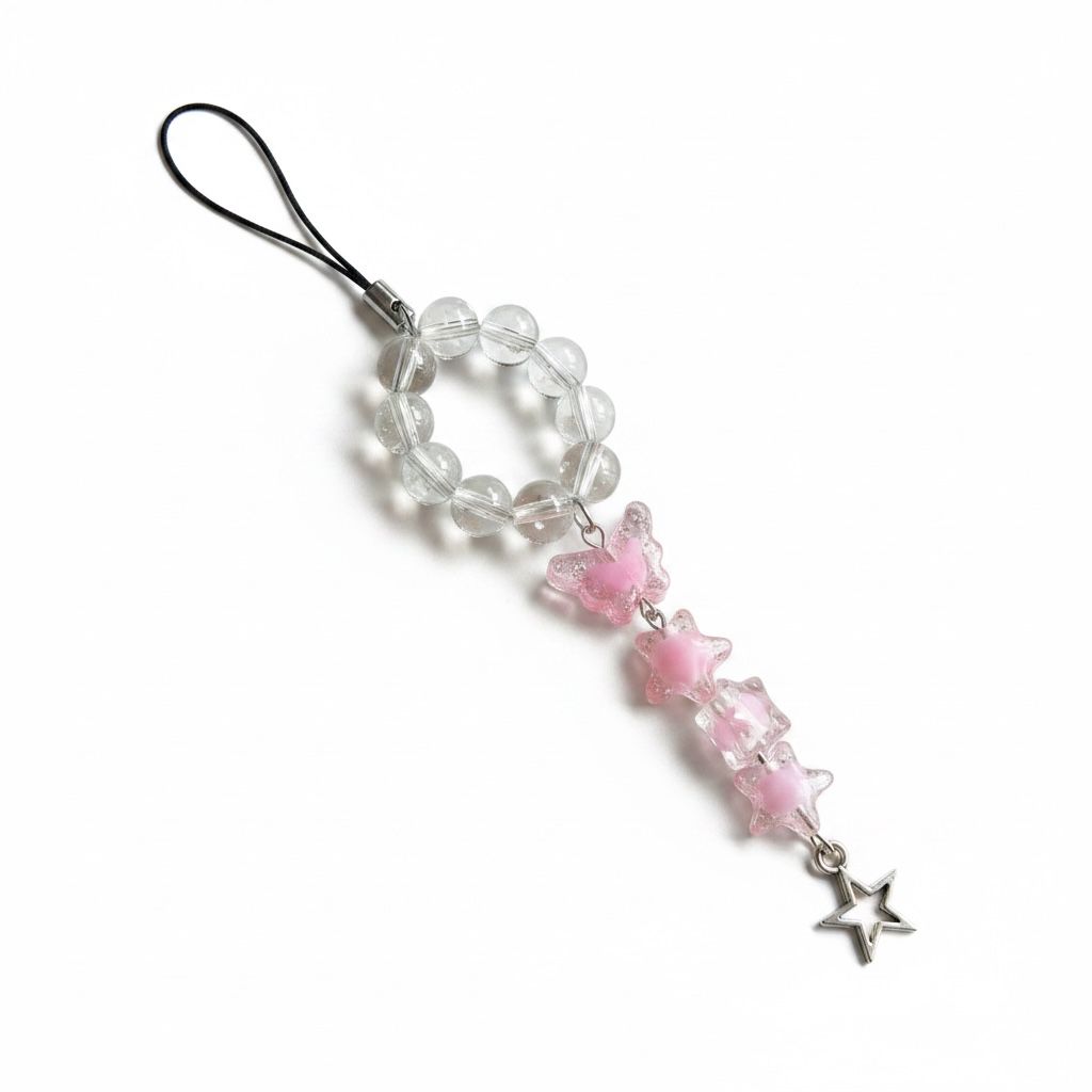 Crystal Pink Butterfly & star phone charm