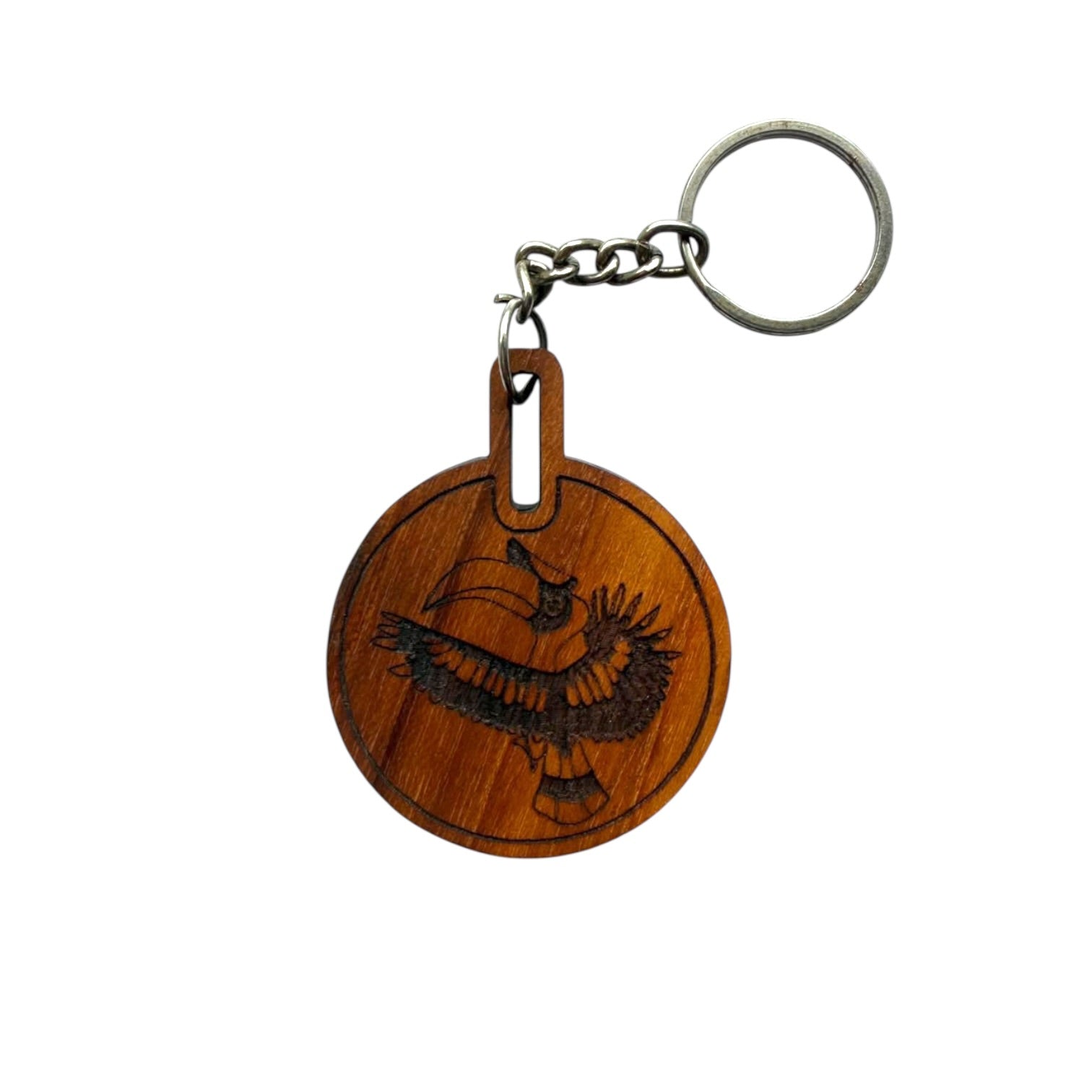 Custom Creation -Hornbill flight round wood keychain