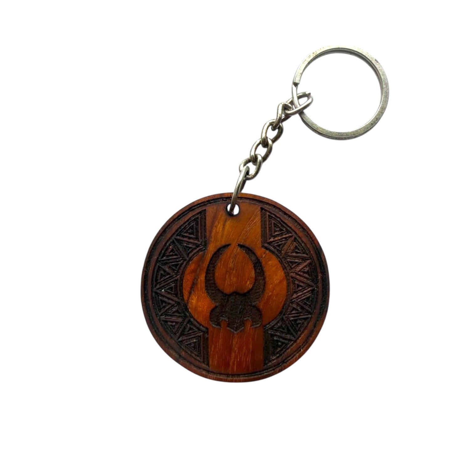 Custom Creation - Mithun Emble Tribal Pattern Round Wood keychain