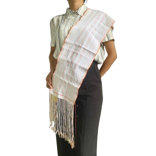 Ethnic Inspirations - Hand Woven Backstrap Loinloom Khiamniungan womens traditional white and red stole M