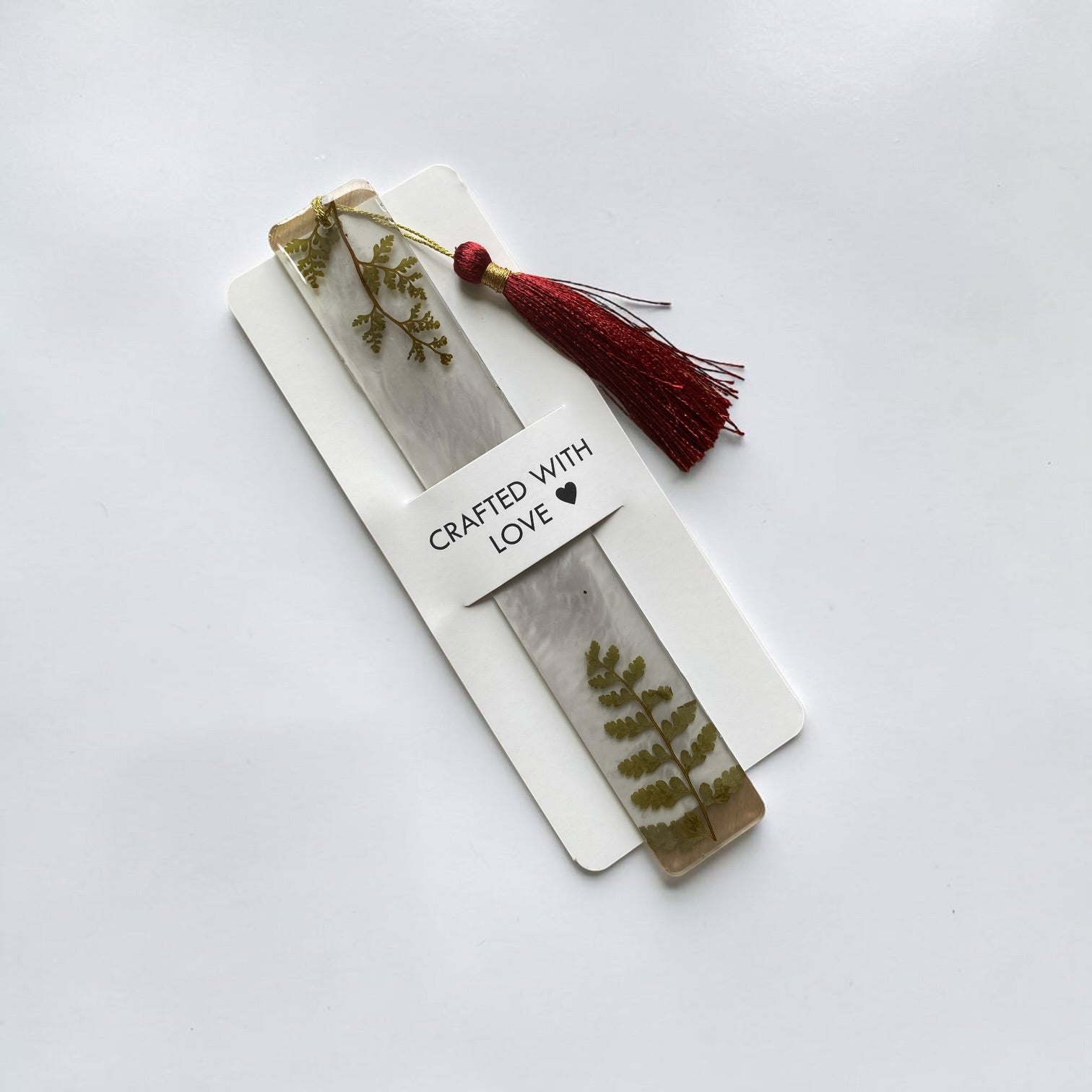 Fern- marron- botanical- resin- bookmark -with- red- tassel - Resin by Achila