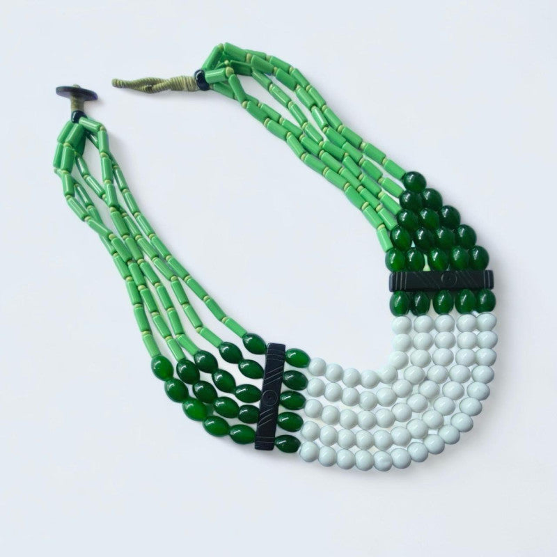 Flower Child-Green Glass Beads Modern Necklace