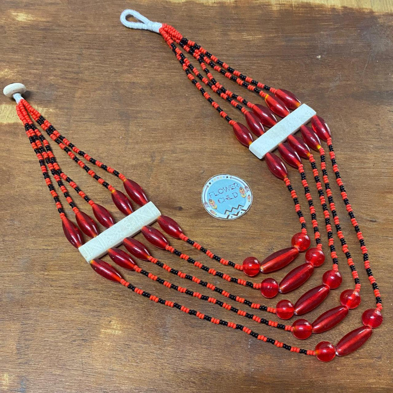 Flowerchild Five Strand Ao Motif Red Necklace