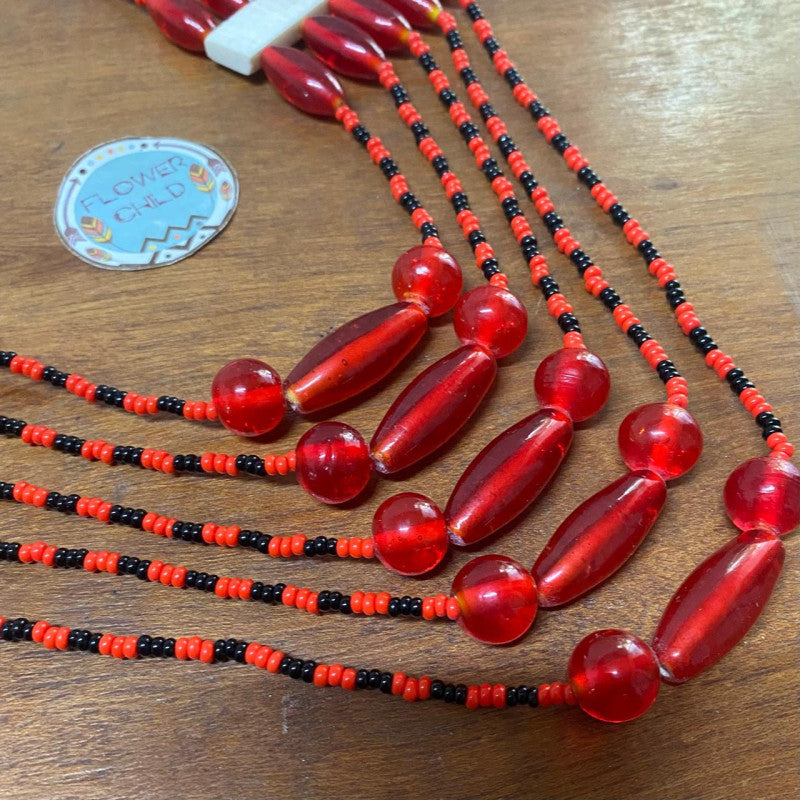 Flowerchild Five Strand Ao Motif Red Necklace