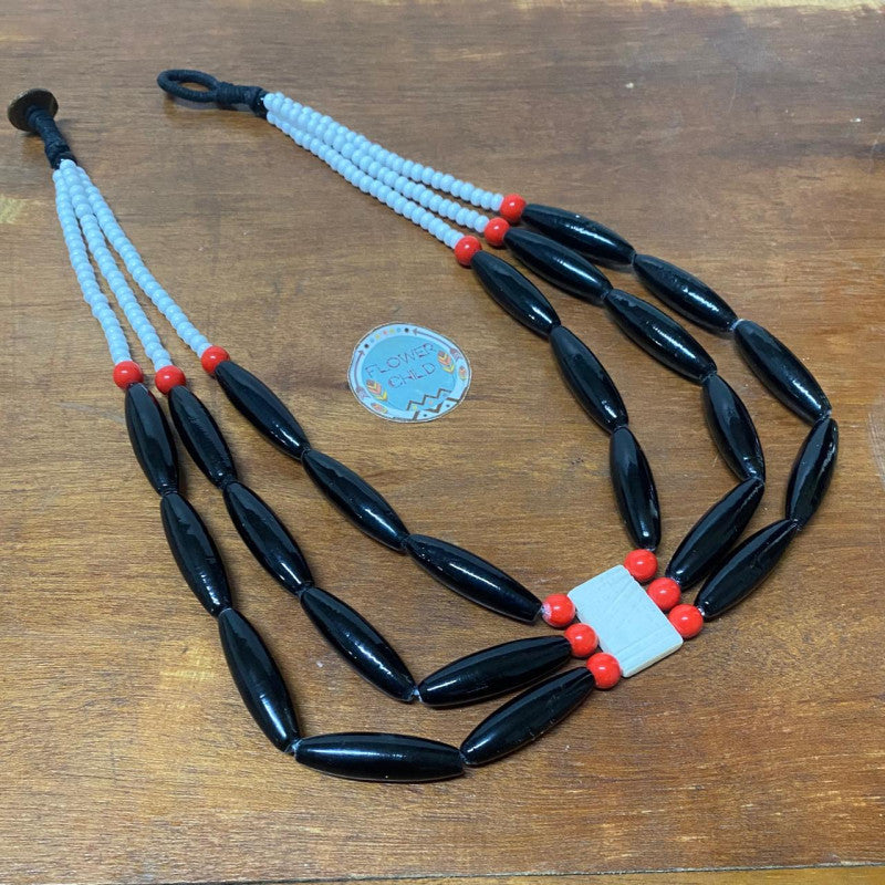 Flowerchild Long Dark Black Beaded Necklace
