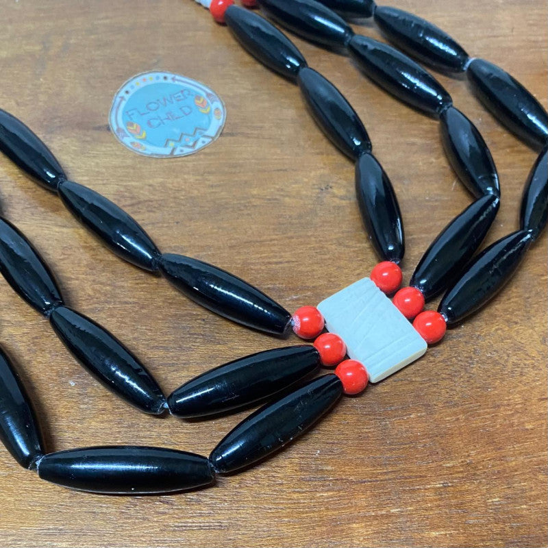 Flowerchild Long Dark Black Beaded Necklace